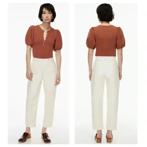 Wilfred Top Puff Sleeve Aritzia Blouse Billow Size XS Like New Warm Brown Coffee - Picture 2 of 11